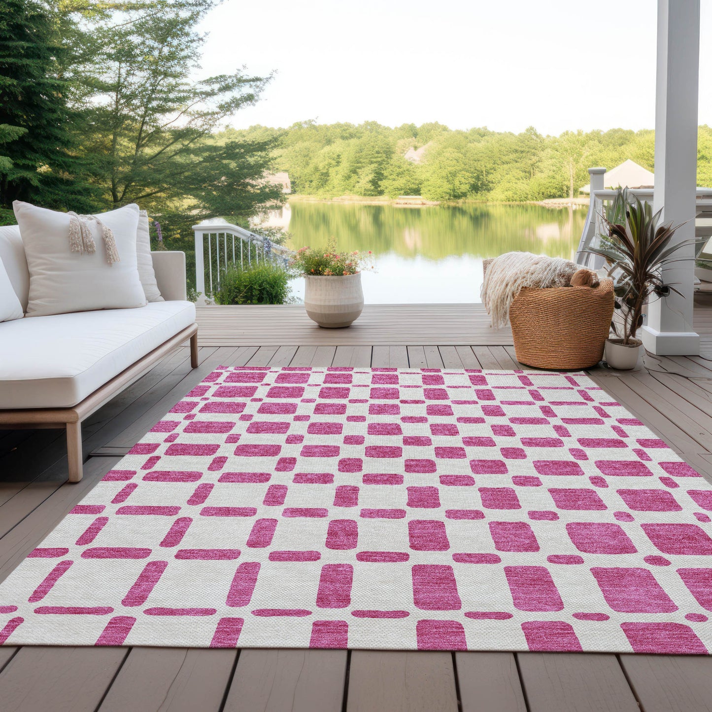 Tabselect Home Line 5' X 8' Blush And Ivory Geometric Washable Indoor Outdoor Area Rug