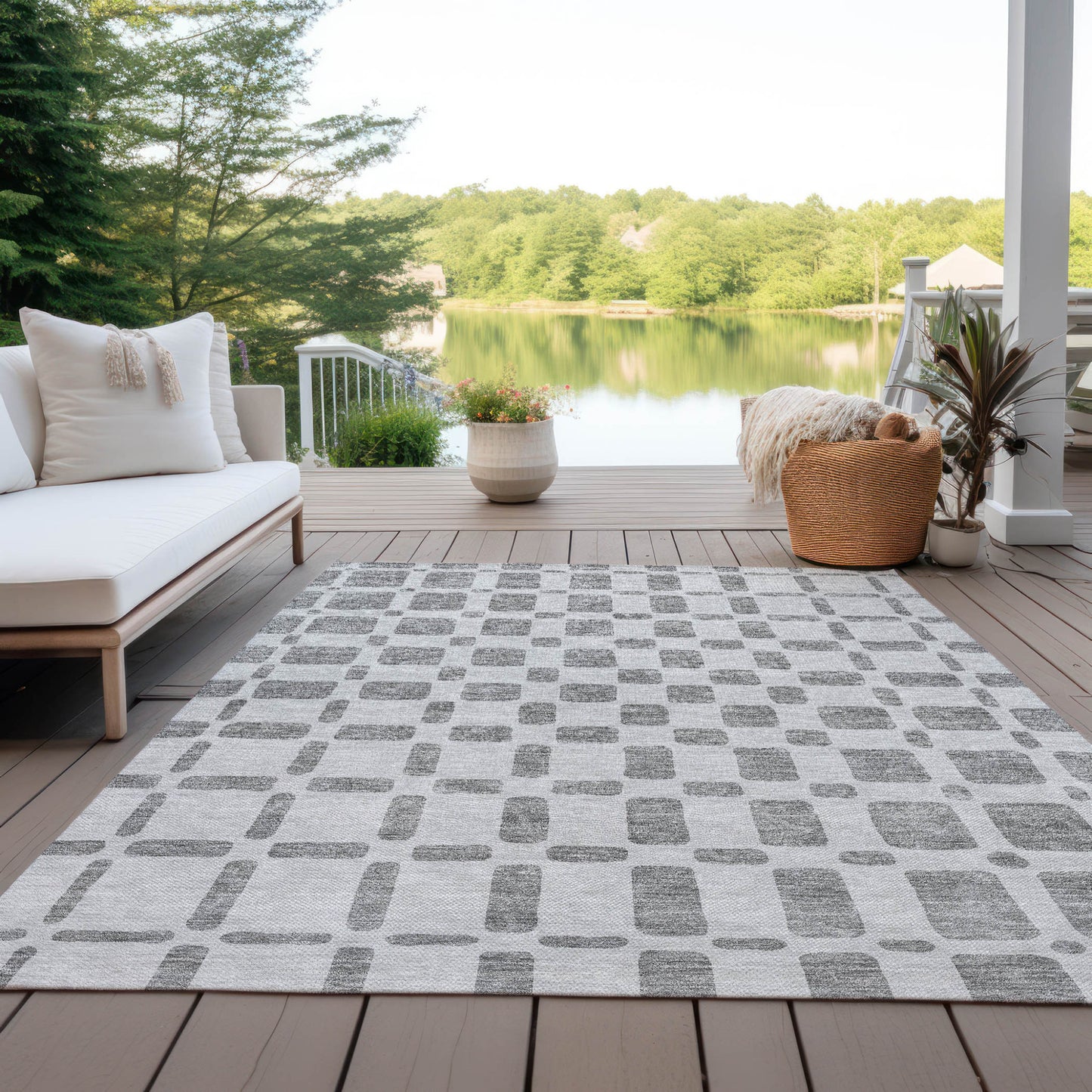 Tabselect Home Line 5' X 8' Gray And Ivory Geometric Washable Indoor Outdoor Area Rug