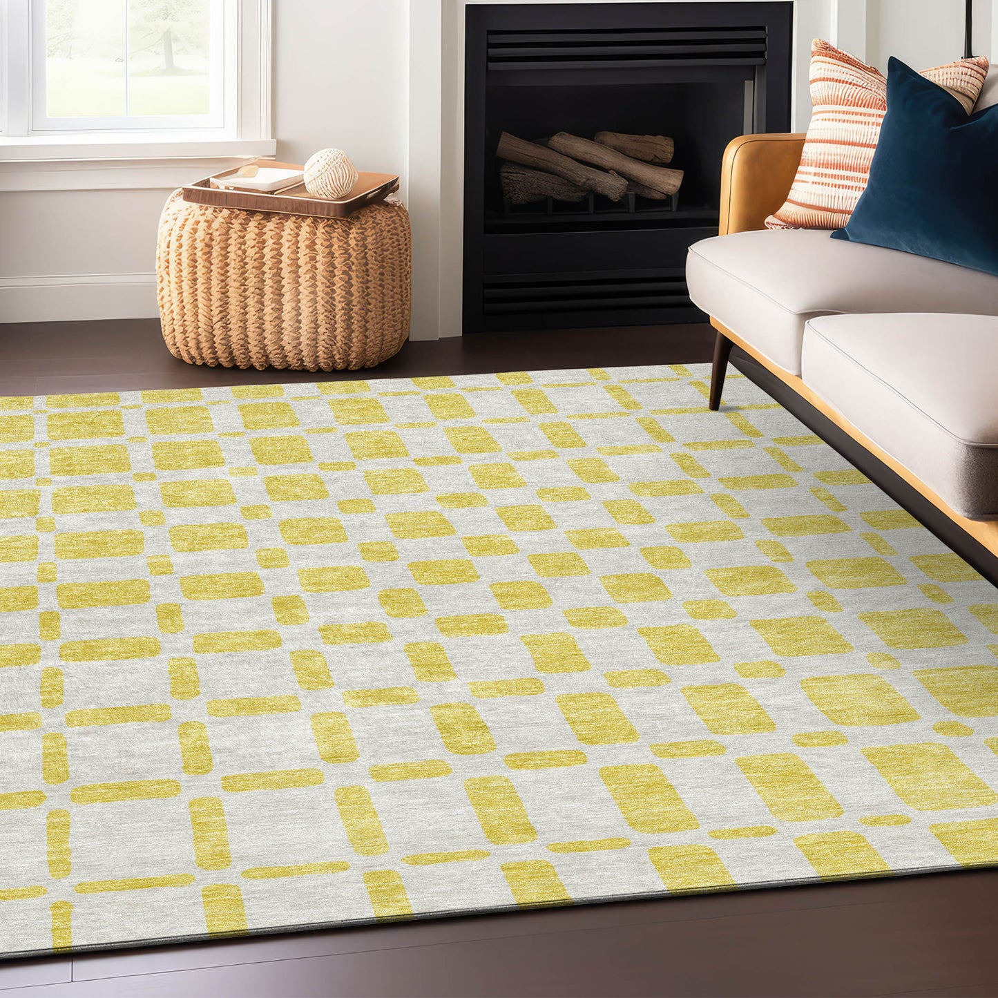 Tabselect Home Line 5' X 8' Yellow And Gray Geometric Washable Indoor Outdoor Area Rug