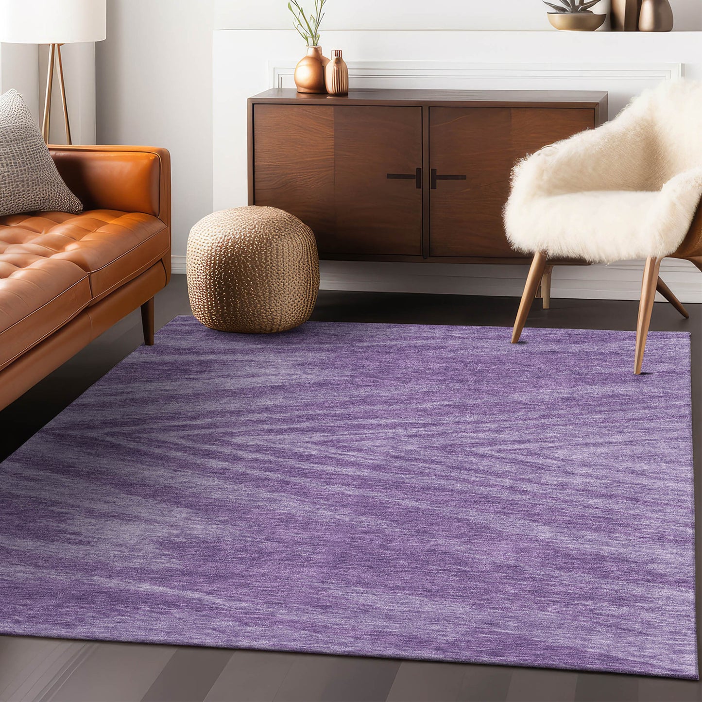 Tabselect Home Line 5' X 8' Purple And Ivory Abstract Washable Indoor Outdoor Area Rug