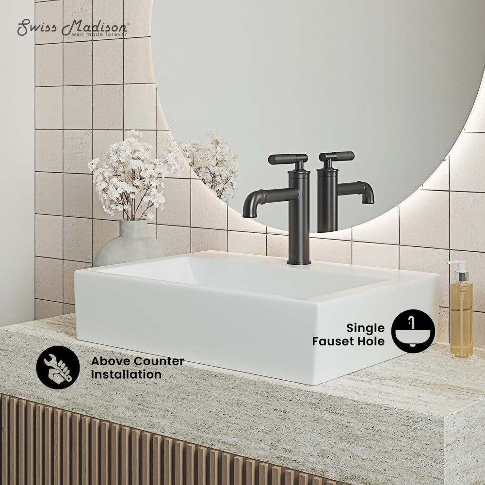 Swiss Madison Claire 20 Rectangle Ceramic Vessel Sink, Matte White