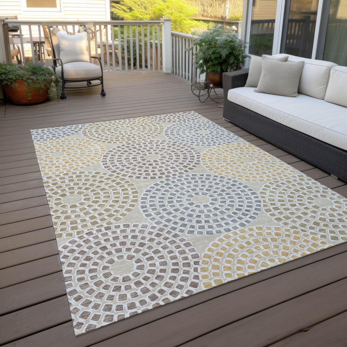 Tabselect Home Line 8' X 10' Beige Brown And Gray Geometric Washable Indoor Outdoor Area Rug