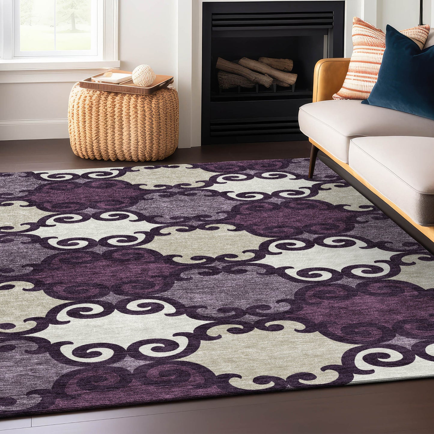 Tabselect Home Line 5' X 8' Eggplant And Ivory Trellis Washable Indoor Outdoor Area Rug