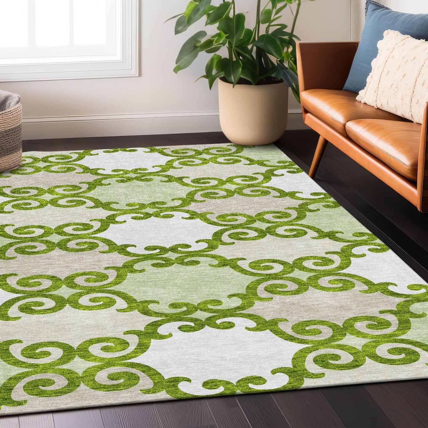 Tabselect Home Line 8' X 10' Lime Green And Ivory Trellis Washable Indoor Outdoor Area Rug