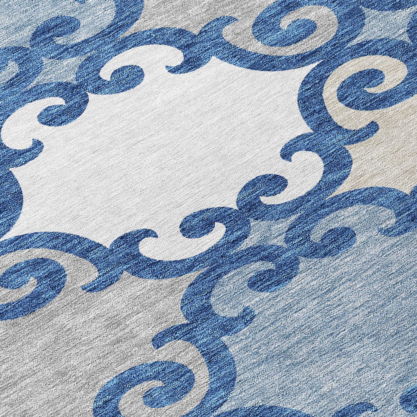 Tabselect Home Line 8' Navy Blue Gray And Ivory Round Trellis Washable Indoor Outdoor Area Rug