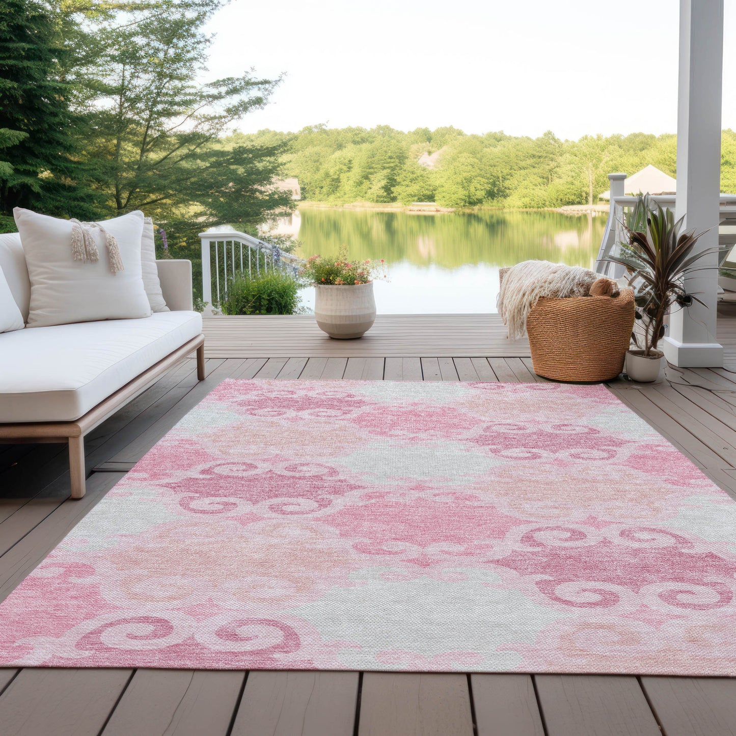 Tabselect Home Line 8' X 10' Pink And Gray Trellis Washable Indoor Outdoor Area Rug