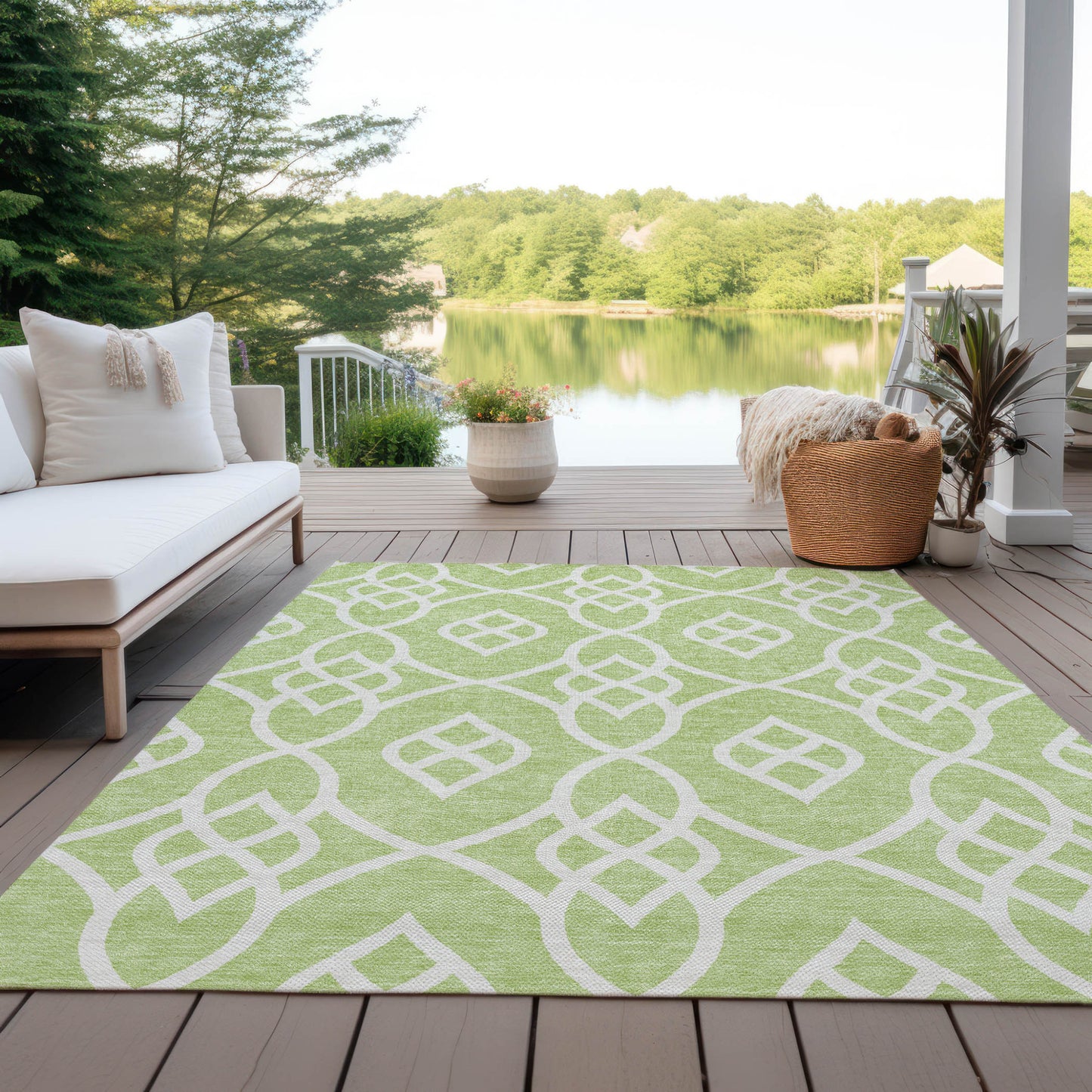 Tabselect Home Line 8' X 10' Artichoke Green And Ivory Trellis Washable Indoor Outdoor Area Rug
