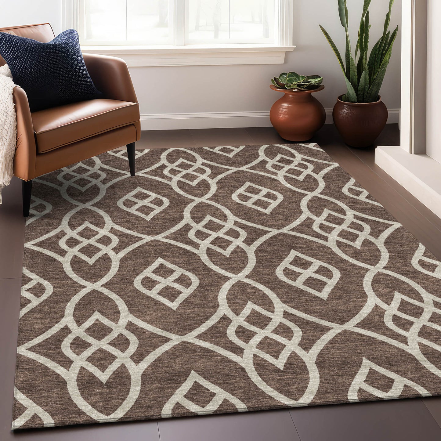 Tabselect Home Line 8' X 10' Chocolate And Ivory Trellis Washable Indoor Outdoor Area Rug
