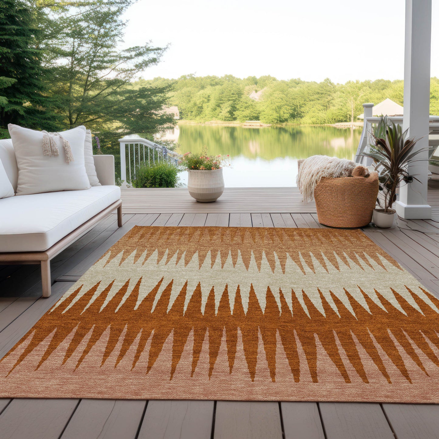 Tabselect Home Line 8' X 10' Copper Brown And Beige Striped Washable Indoor Outdoor Area Rug