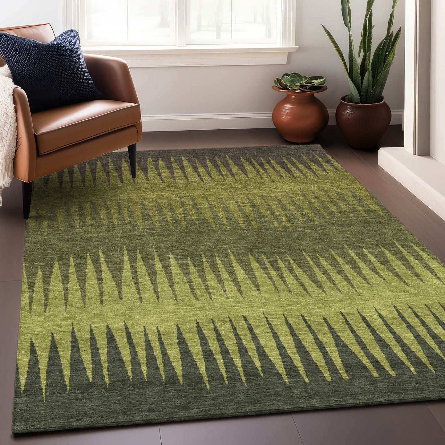 Tabselect Home Line 5' X 8' Olive Green Dark Green And Brown Striped Washable Indoor Outdoor Area Rug