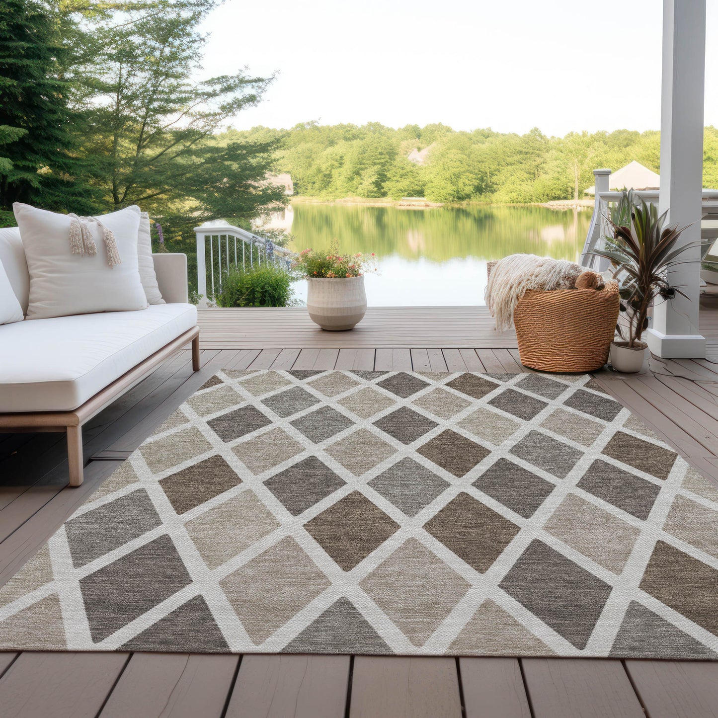 Tabselect Home Line 8' X 10' Beige Gray And Brown Geometric Washable Indoor Outdoor Area Rug