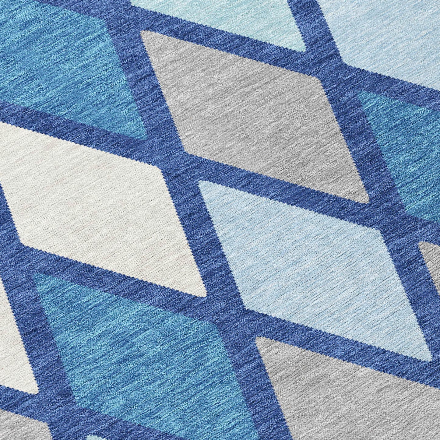 Tabselect Home Line 8' Navy Blue Sky Blue And Ivory Round Geometric Washable Indoor Outdoor Area Rug