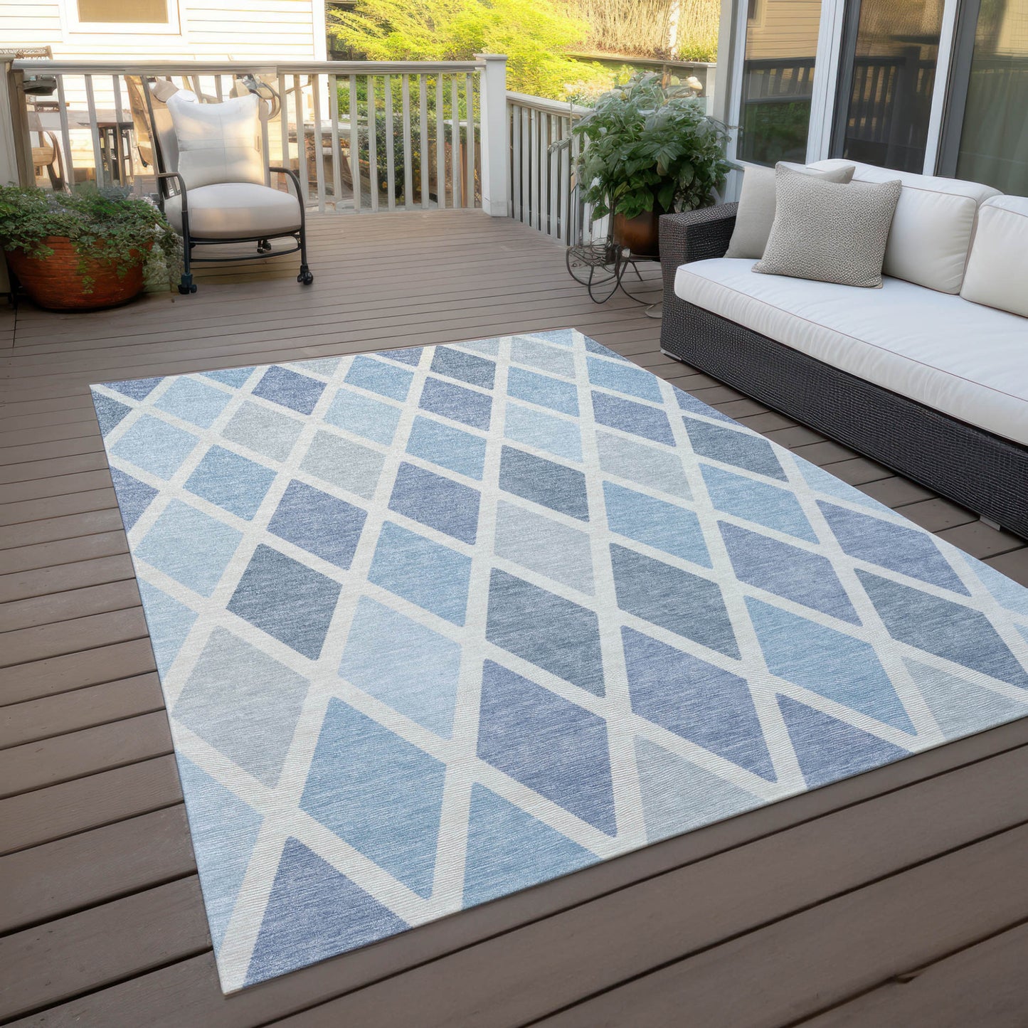 Tabselect Home Line 8' X 10' Sky Blue And Ivory Geometric Washable Indoor Outdoor Area Rug