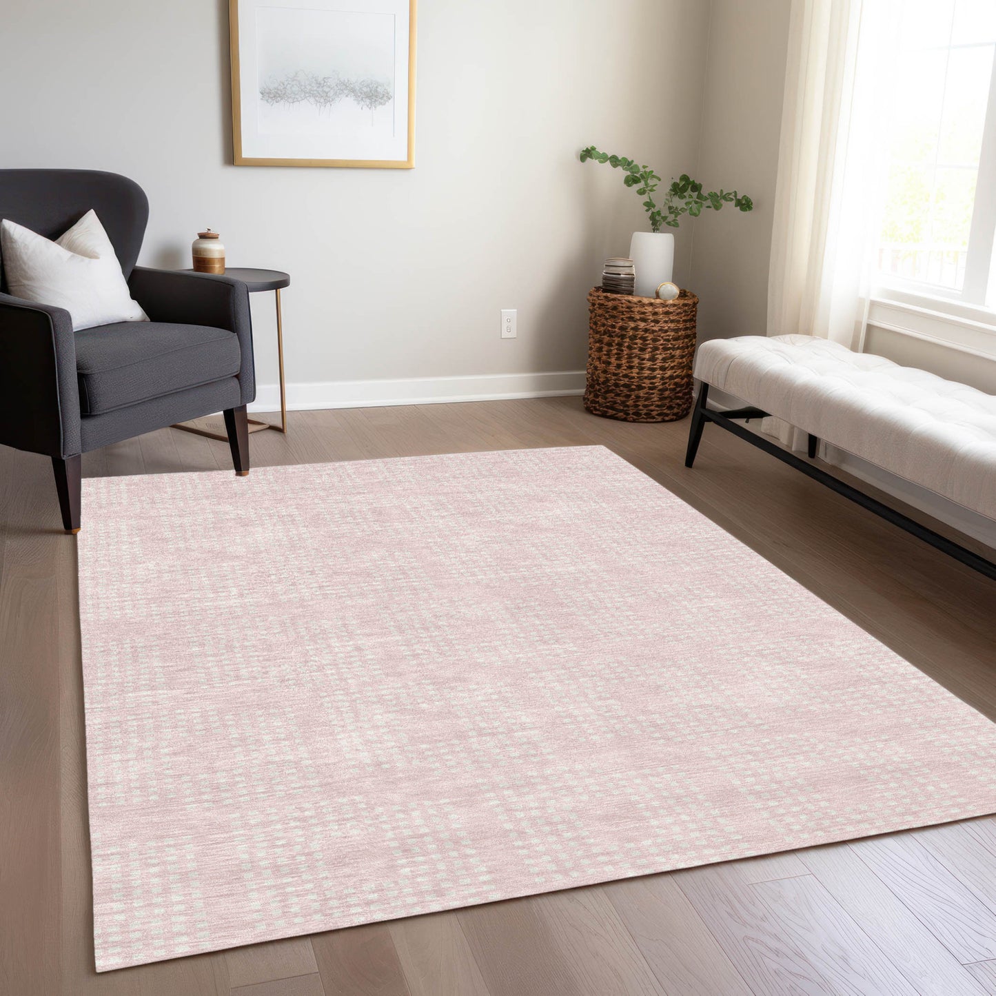 Tabselect Home Line 5' X 8' Pink And Ivory Geometric Washable Indoor Outdoor Area Rug