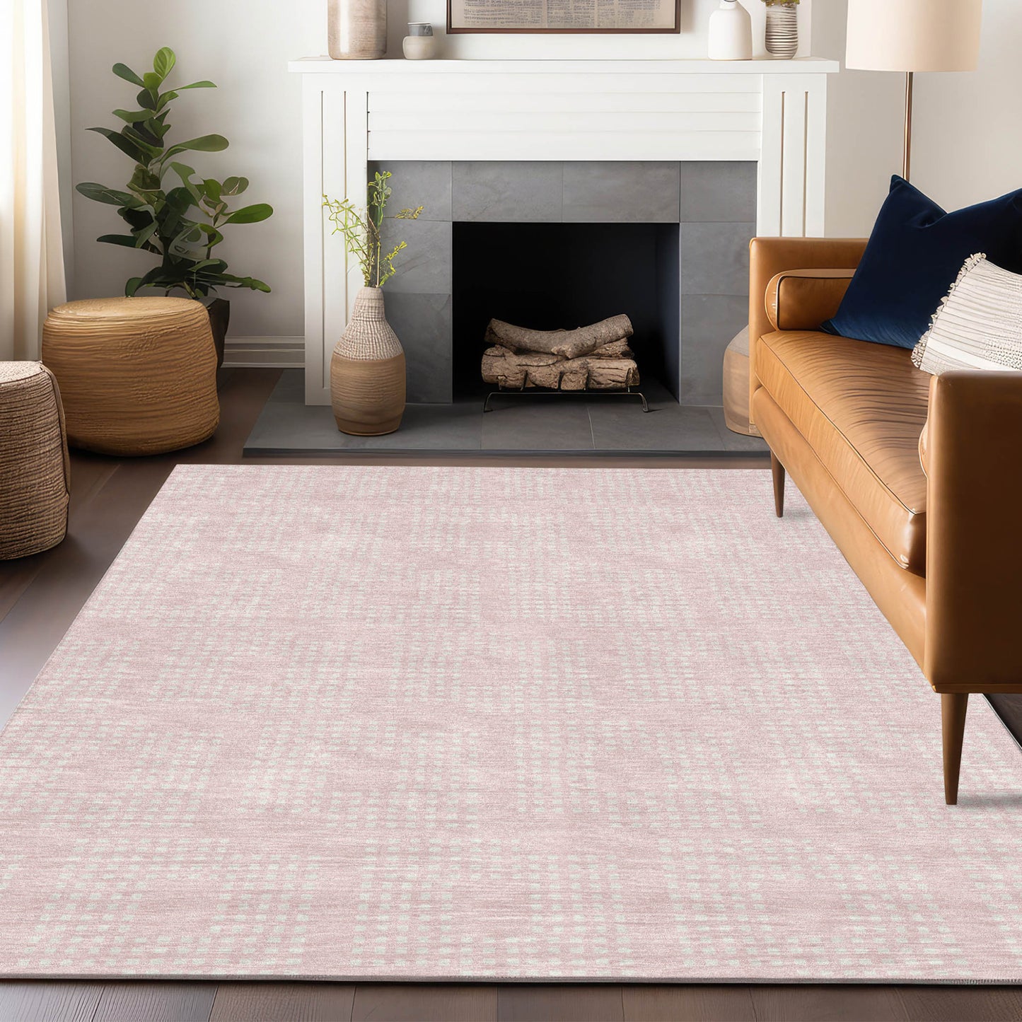 Tabselect Home Line 8' X 10' Pink And Ivory Geometric Washable Indoor Outdoor Area Rug