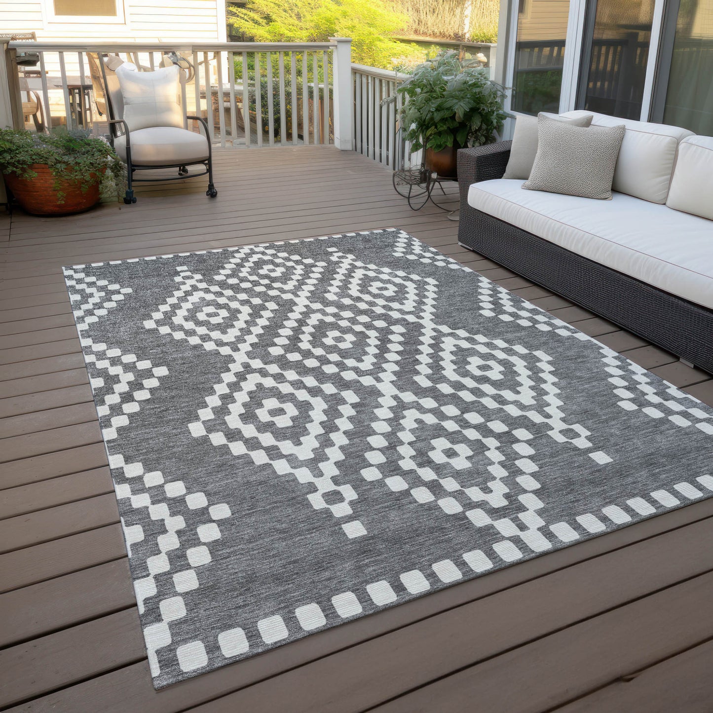Tabselect Home Line 5' X 8' Gray And Ivory Geometric Washable Indoor Outdoor Area Rug