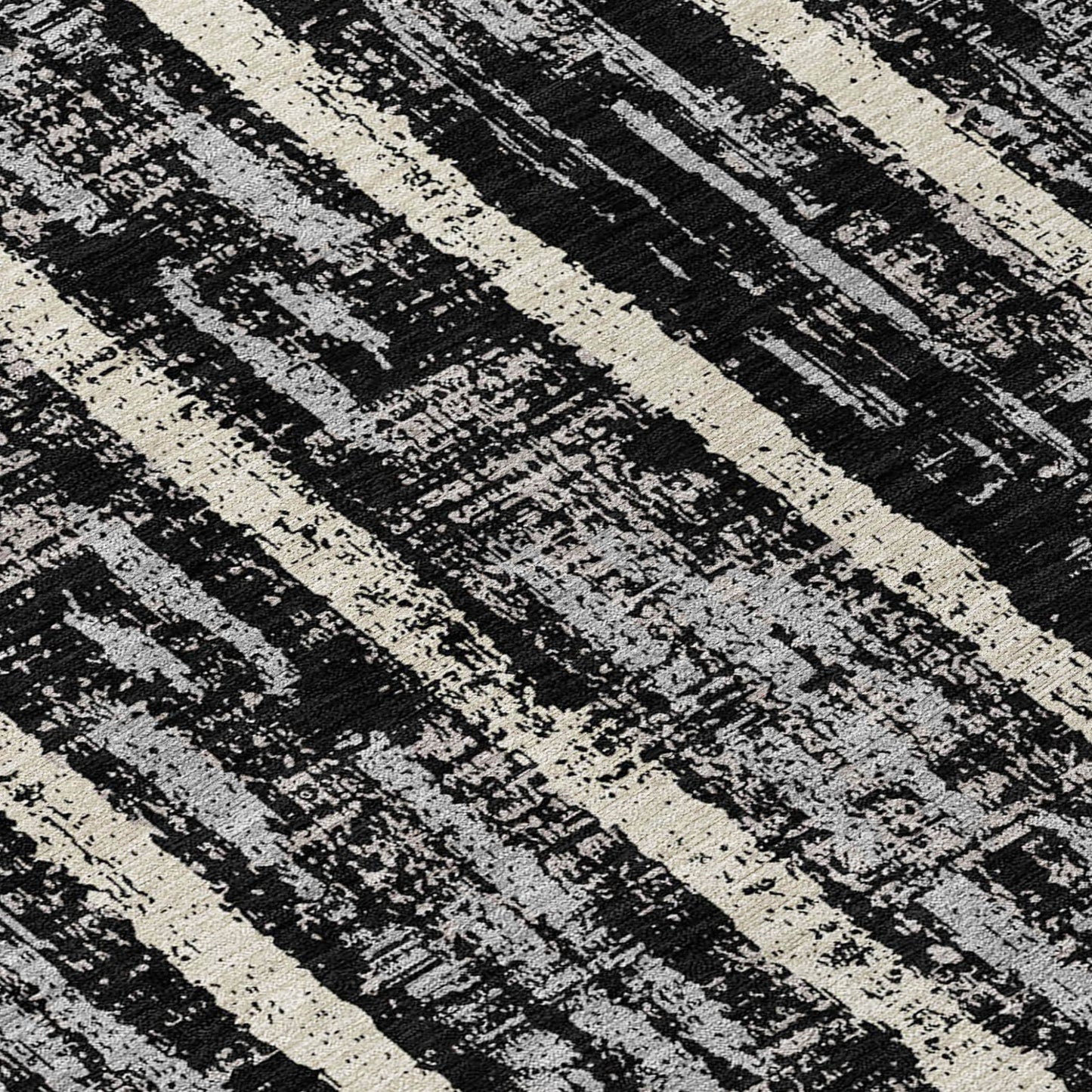 Tabselect Home Line 8' Black Gray And Ivory Round Striped Washable Indoor Outdoor Area Rug