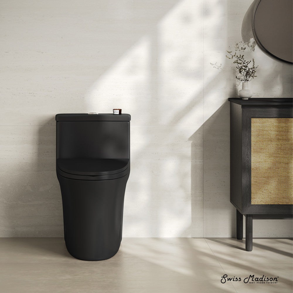 Swiss Madison Bastille One-Piece 12" Rough-in 1.1/1.6 GPF Dual Top Flush Elongated Toilet in Matte Black