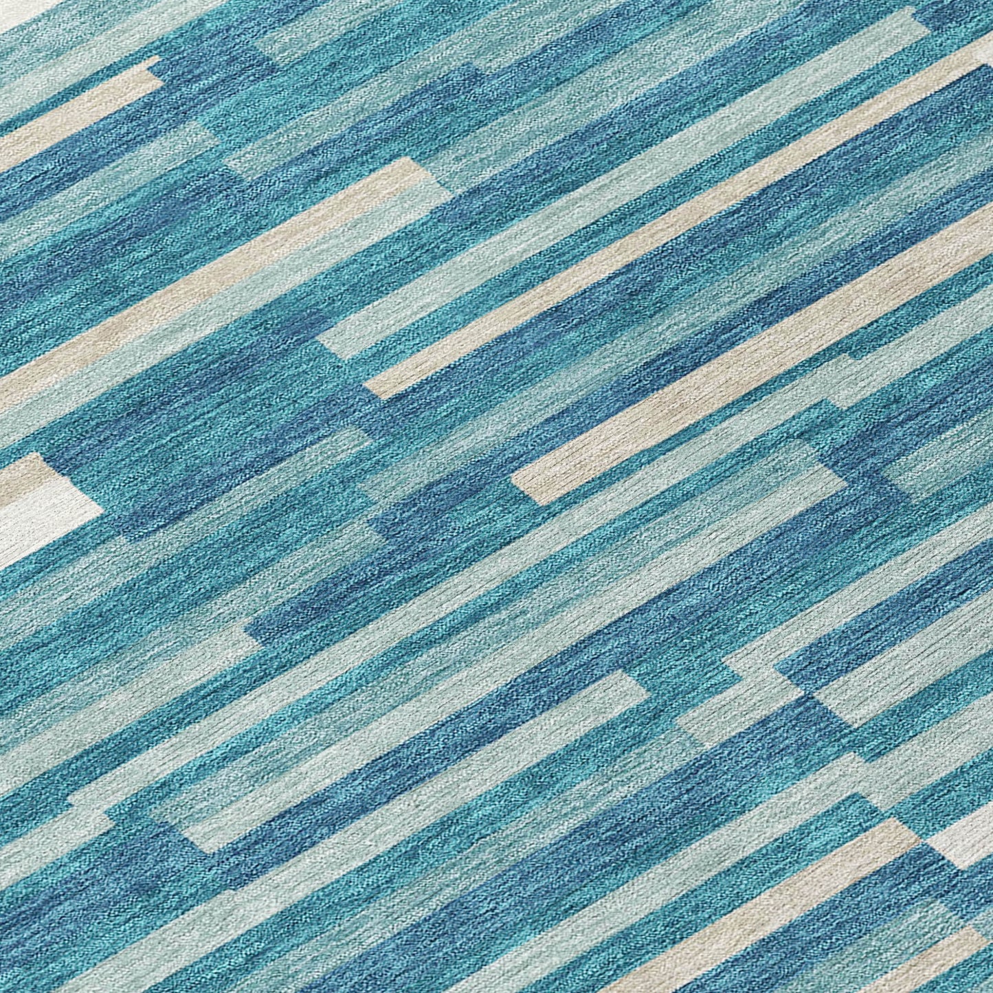 Tabselect Home Line 8' Teal Blue And Ivory Round Striped Washable Indoor Outdoor Area Rug