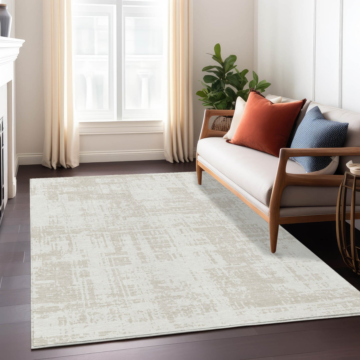 Tabselect Home Line 5' X 8' Ivory And Beige Abstract Washable Indoor Outdoor Area Rug