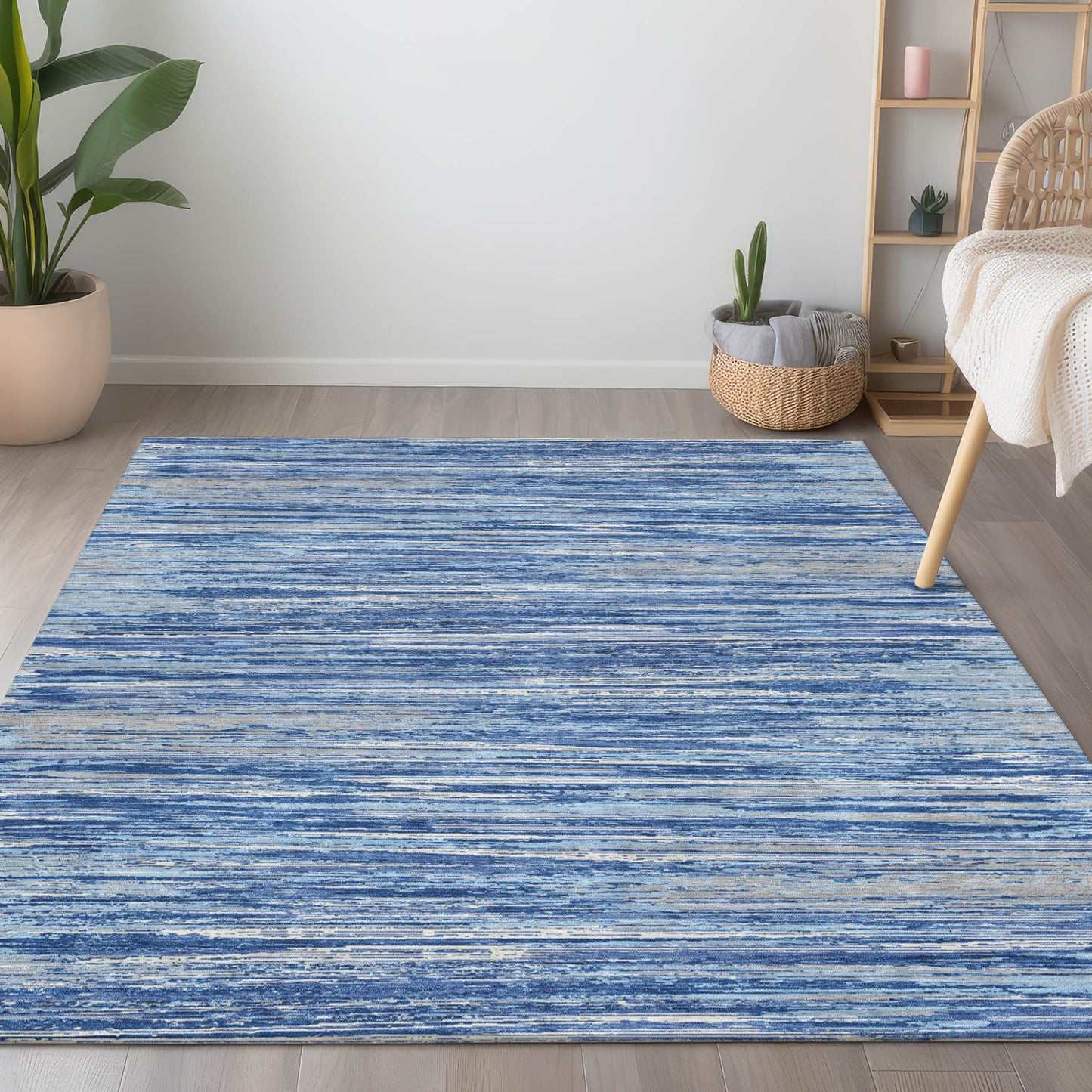 Tabselect Home Line 5' X 8' Blue Gray And Ivory Striped Washable Indoor Outdoor Area Rug