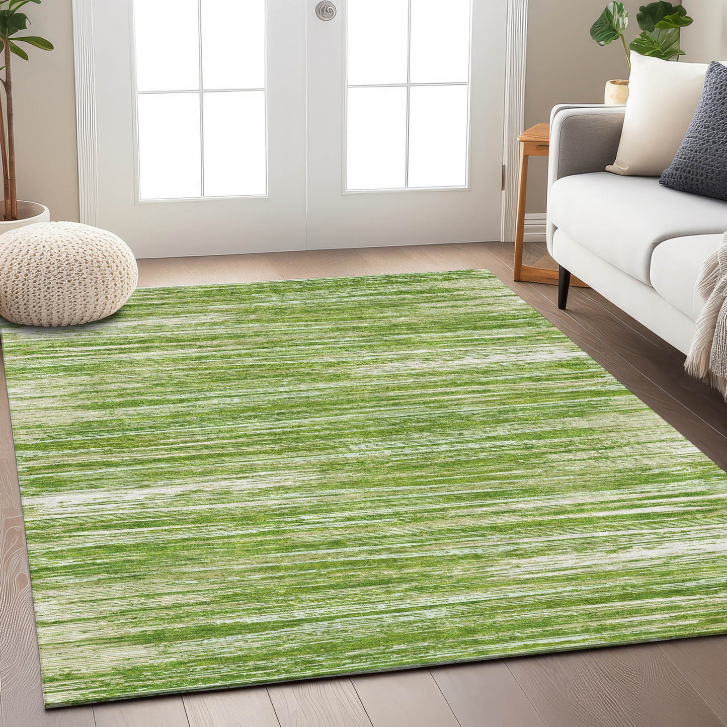 Tabselect Home Line 8' X 10' Green And Ivory Striped Washable Indoor Outdoor Area Rug