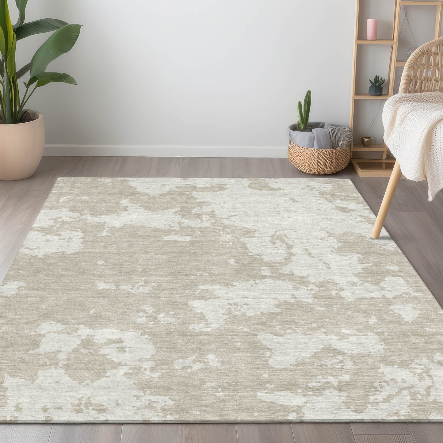 Tabselect Home Line 8' X 10' Beige And Ivory Abstract Washable Indoor Outdoor Area Rug