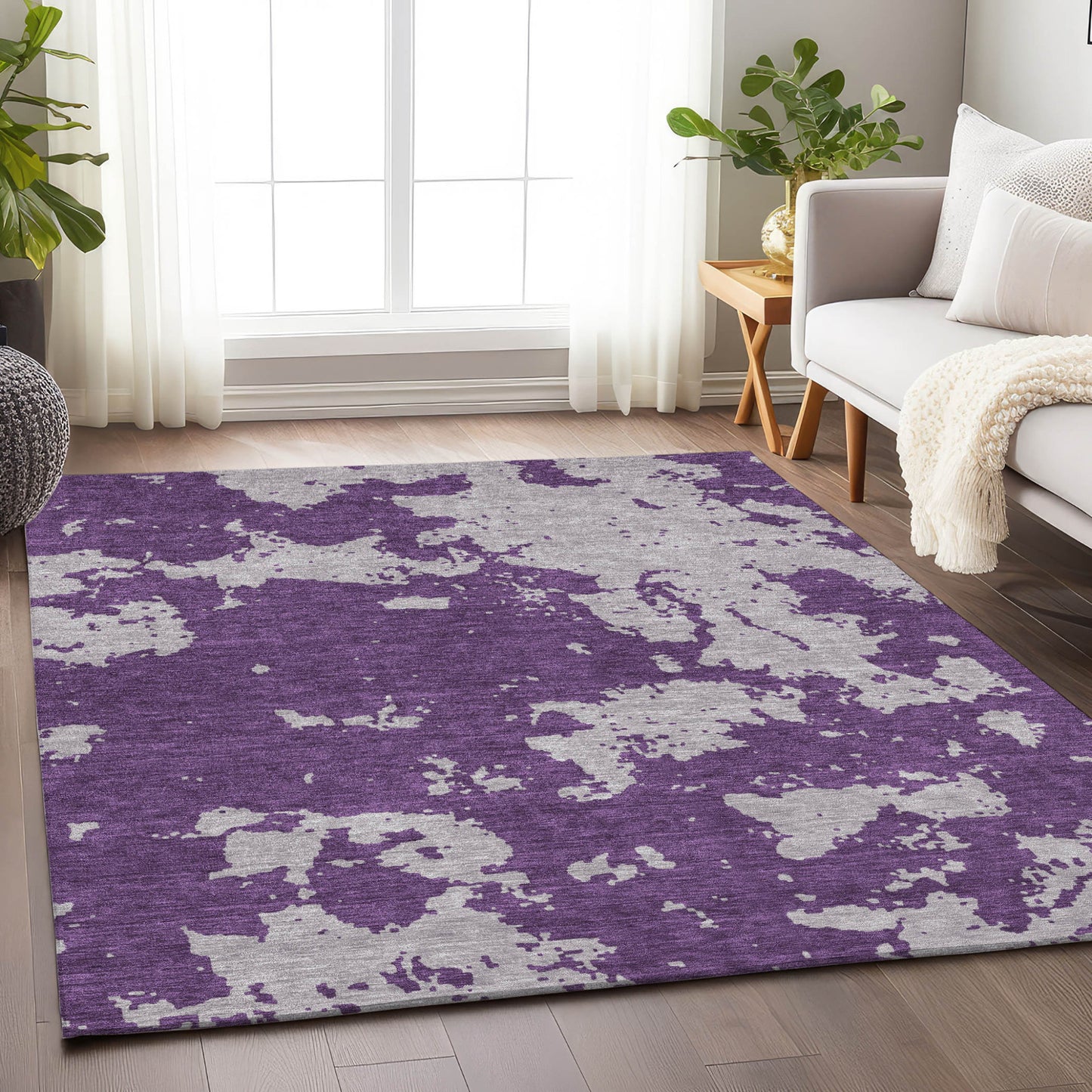 Tabselect Home Line 5' X 8' Purple And Lavender Abstract Washable Indoor Outdoor Area Rug
