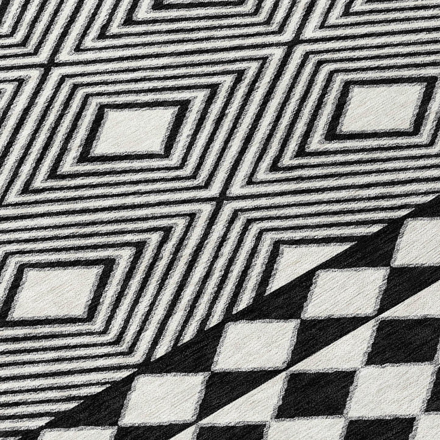 Tabselect Home Line 8' Black And Ivory Round Geometric Washable Indoor Outdoor Area Rug