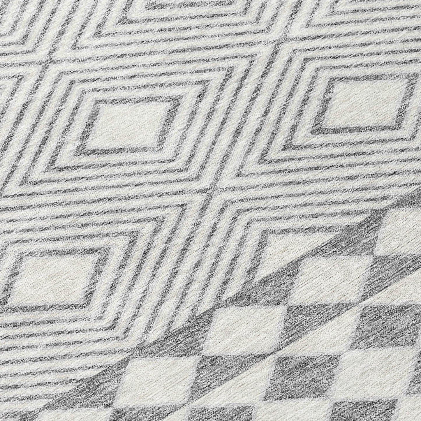 Tabselect Home Line 8' Gray And Ivory Round Geometric Washable Indoor Outdoor Area Rug