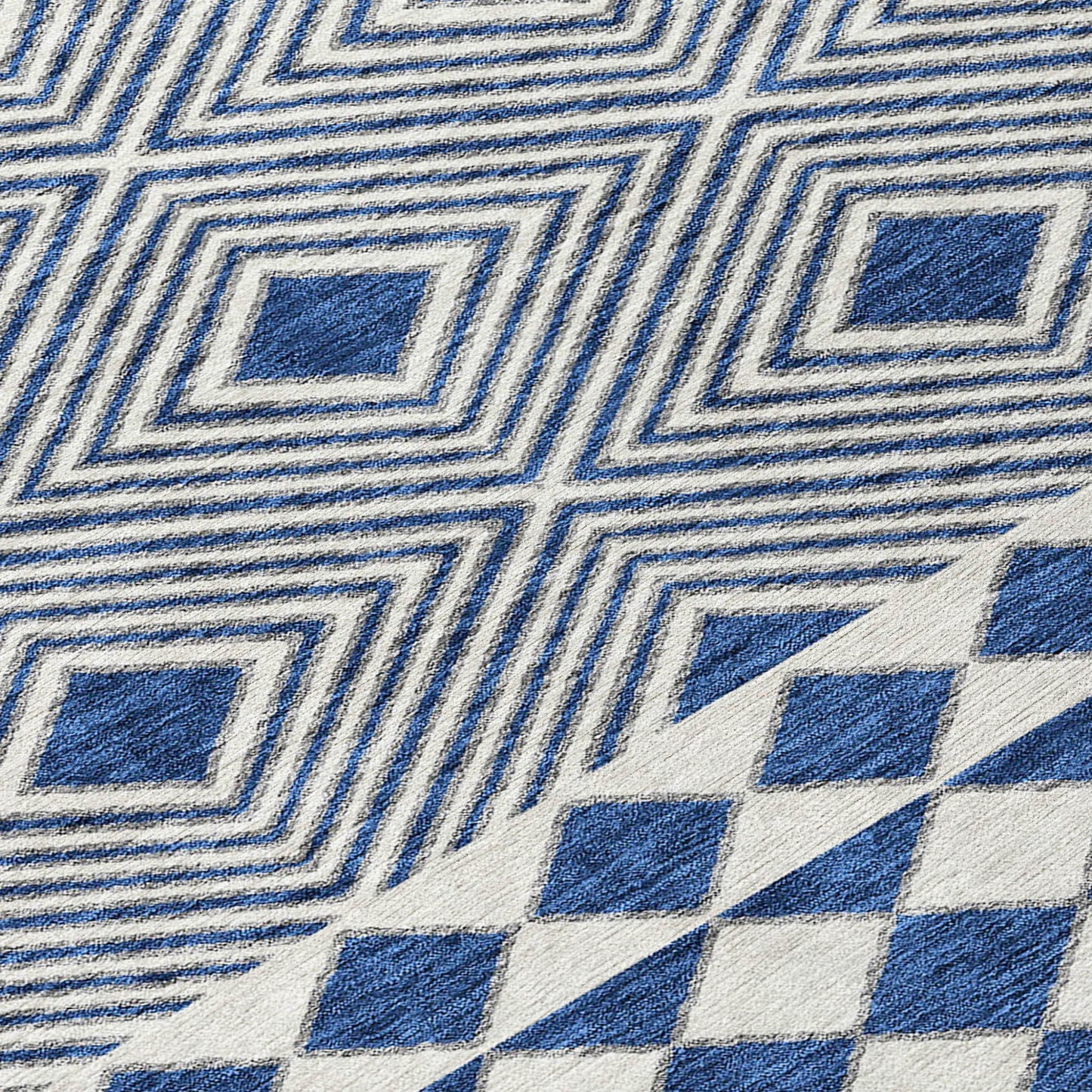 Tabselect Home Line 8' Navy Blue And Ivory Round Geometric Washable Indoor Outdoor Area Rug