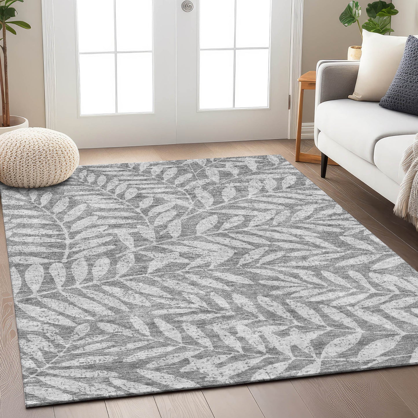 Tabselect Home Line 8' X 10' Gray And Light Gray Floral Washable Indoor Outdoor Area Rug
