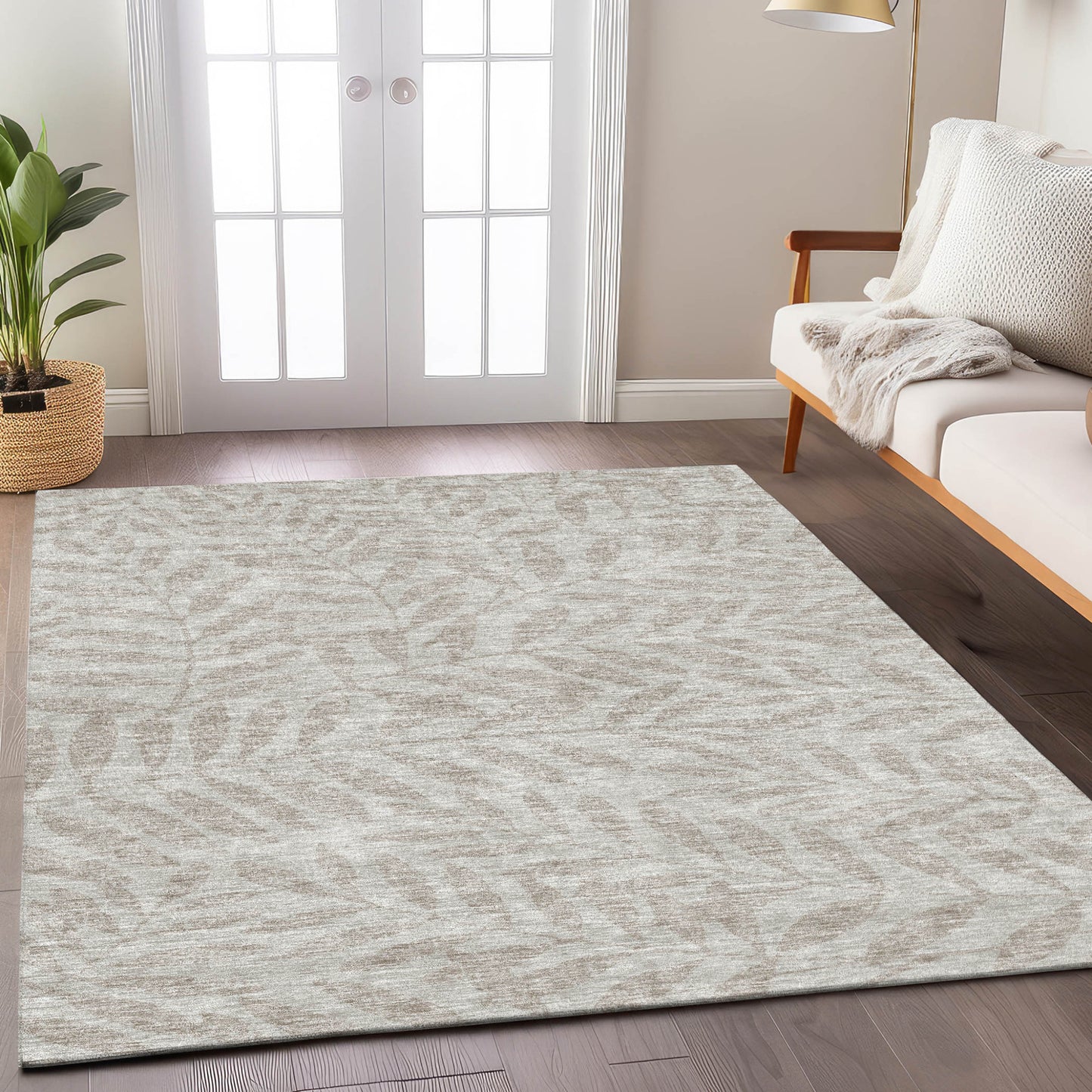 Tabselect Home Line 5' X 8' Taupe And Beige Floral Washable Indoor Outdoor Area Rug