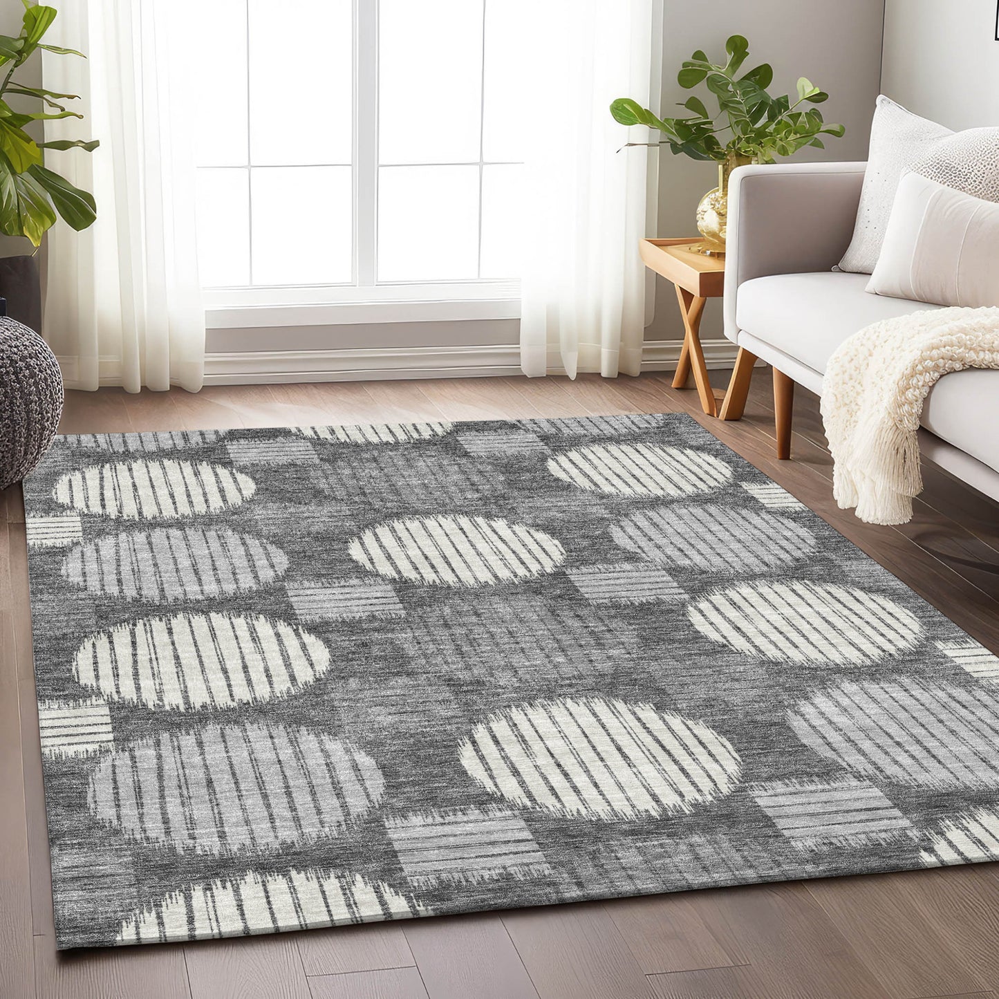 Tabselect Home Line 8' X 10' Charcoal And Ivory Geometric Washable Indoor Outdoor Area Rug