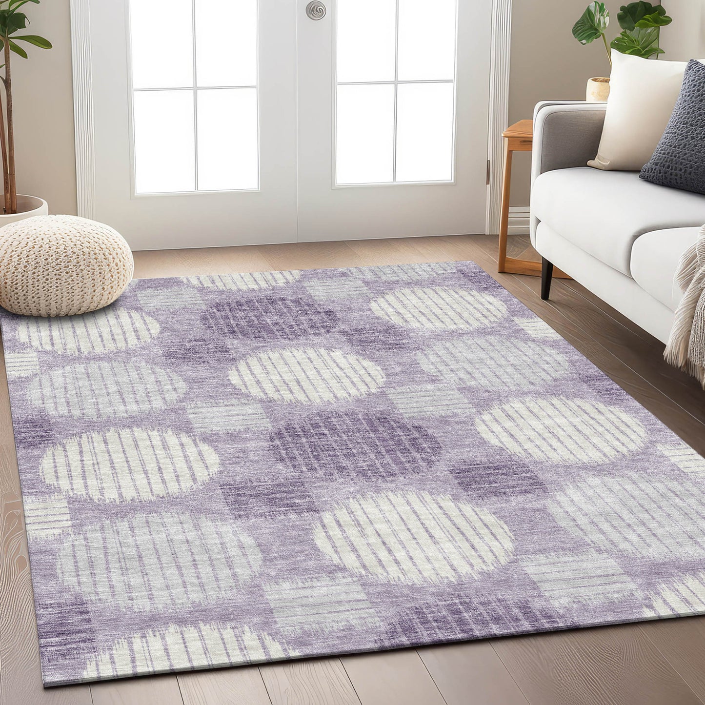 Tabselect Home Line 5' X 8' Purple And Ivory Geometric Washable Indoor Outdoor Area Rug