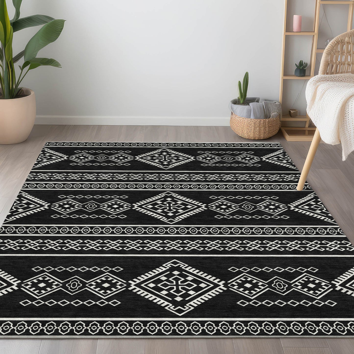 Tabselect Home Line 5' X 8' Black And Ivory Southwestern Washable Indoor Outdoor Area Rug
