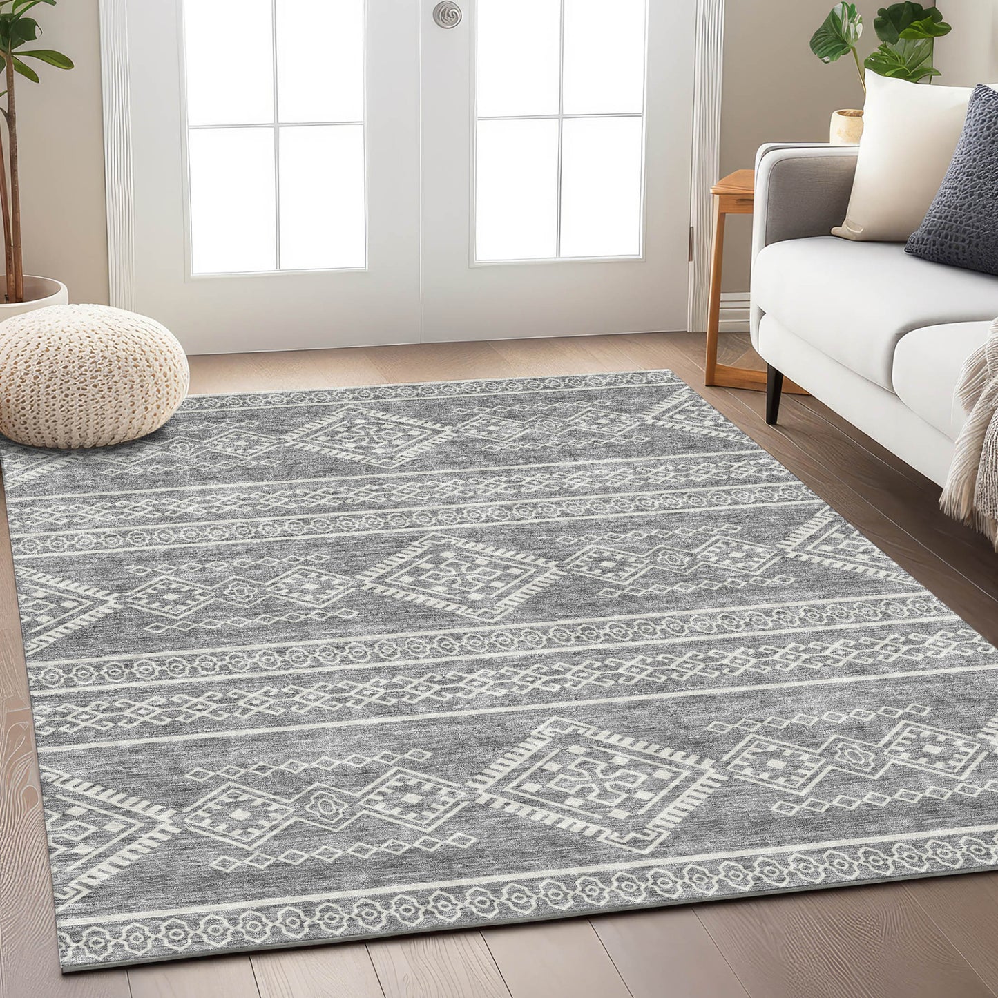 Tabselect Home Line 5' X 8' Gray And Ivory Southwestern Washable Indoor Outdoor Area Rug