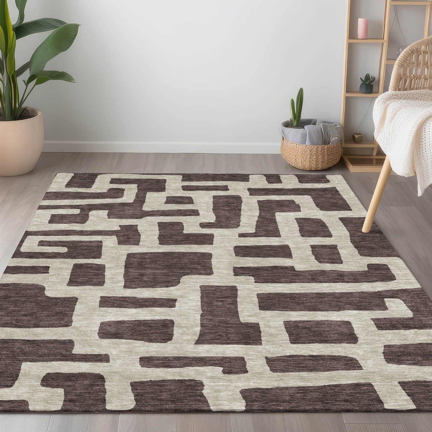 Tabselect Home Line 8' X 10' Brown And Beige Abstract Washable Indoor Outdoor Area Rug