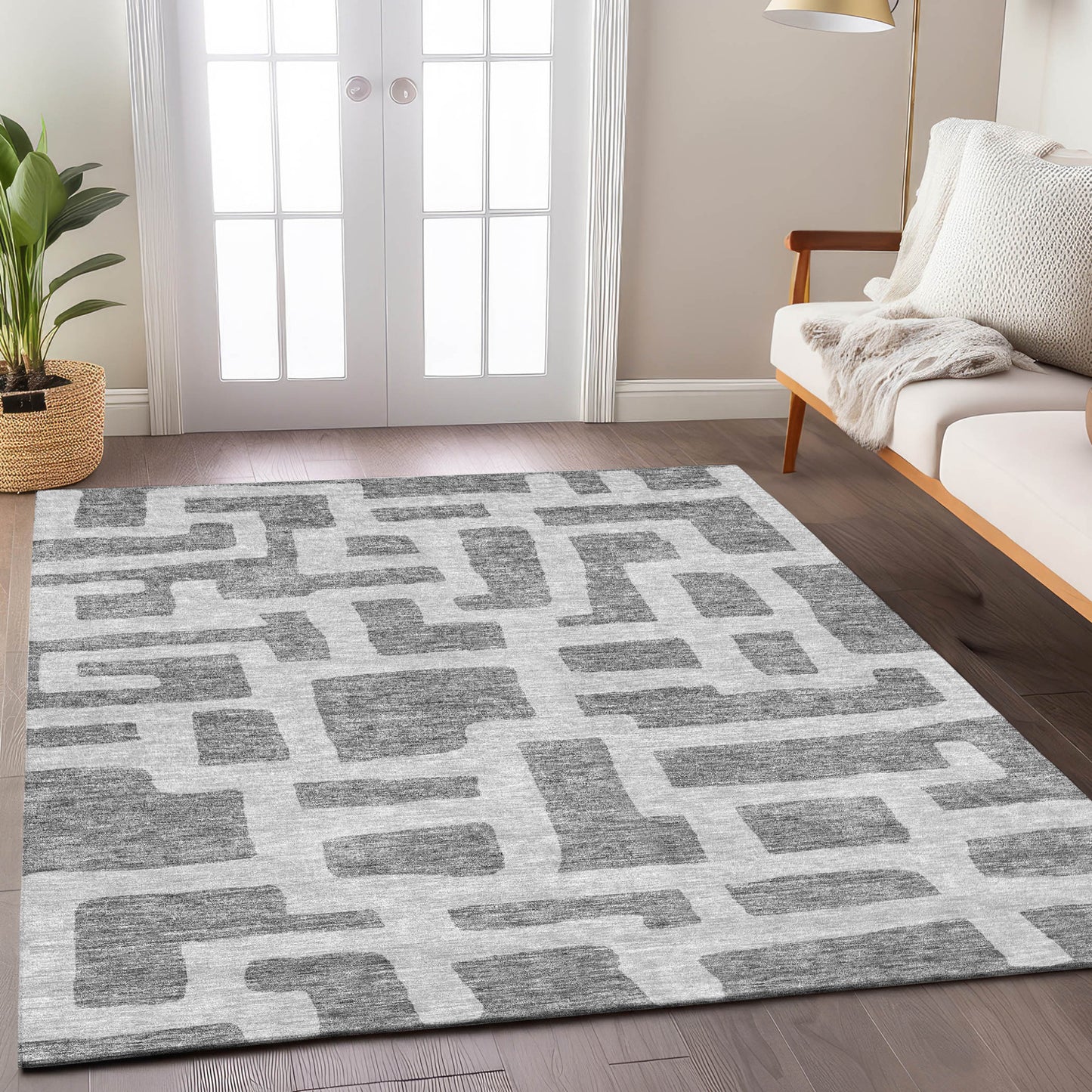 Tabselect Home Line 8' X 10' Gray And Ivory Abstract Washable Indoor Outdoor Area Rug