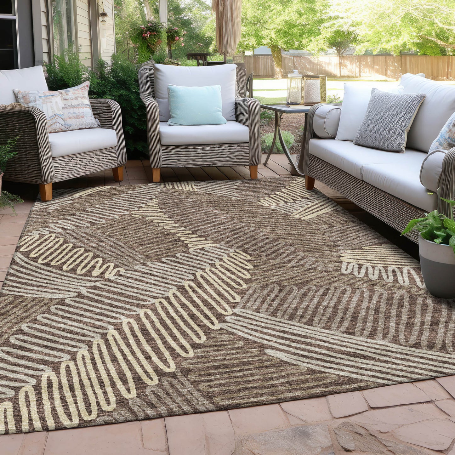 Tabselect Home Line 5' X 8' Chocolate And Ivory Floral Washable Indoor Outdoor Area Rug