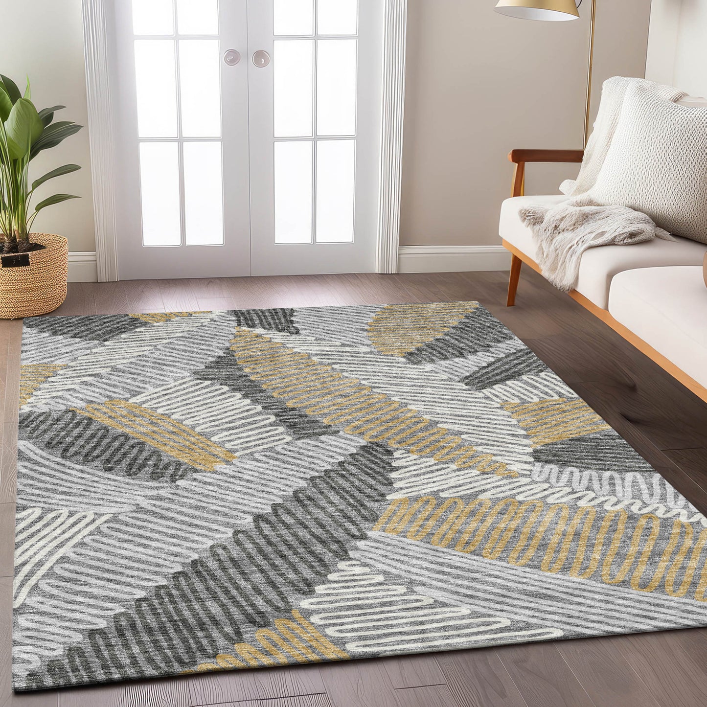 Tabselect Home Line 5' X 8' Gray Beige And Ivory Floral Washable Indoor Outdoor Area Rug