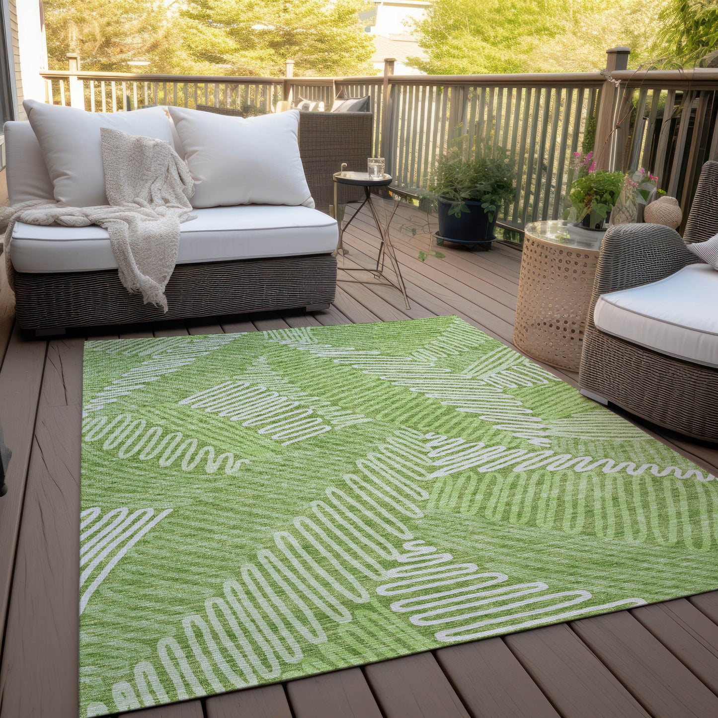 Tabselect Home Line 8' X 10' Lime Green And Ivory Floral Washable Indoor Outdoor Area Rug