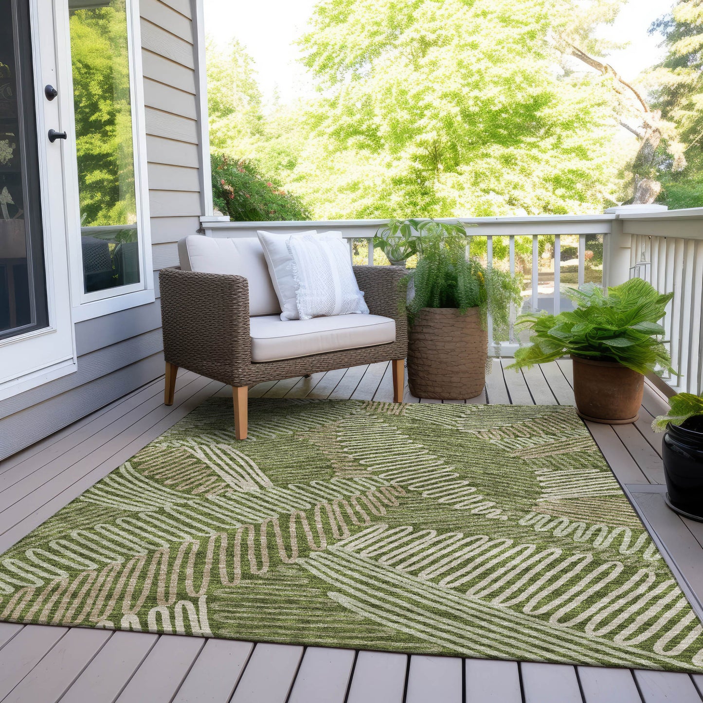 Tabselect Home Line 8' X 10' Olive Green Brown And Ivory Floral Washable Indoor Outdoor Area Rug