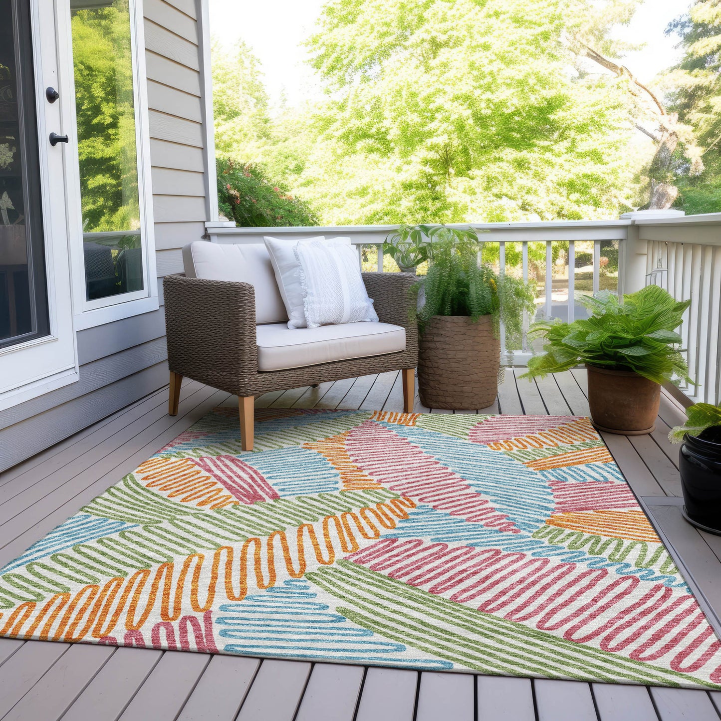 Tabselect Home Line 8' X 10' Blue Green And Pink Floral Washable Indoor Outdoor Area Rug