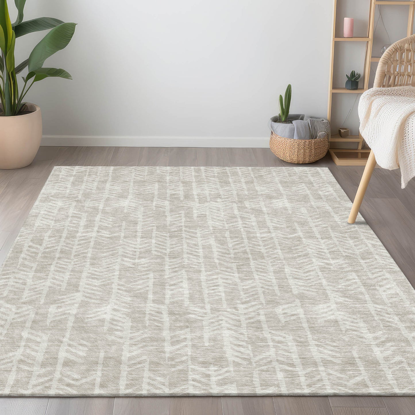 Tabselect Home Line 5' X 8' Beige And Ivory Tribal Washable Indoor Outdoor Area Rug