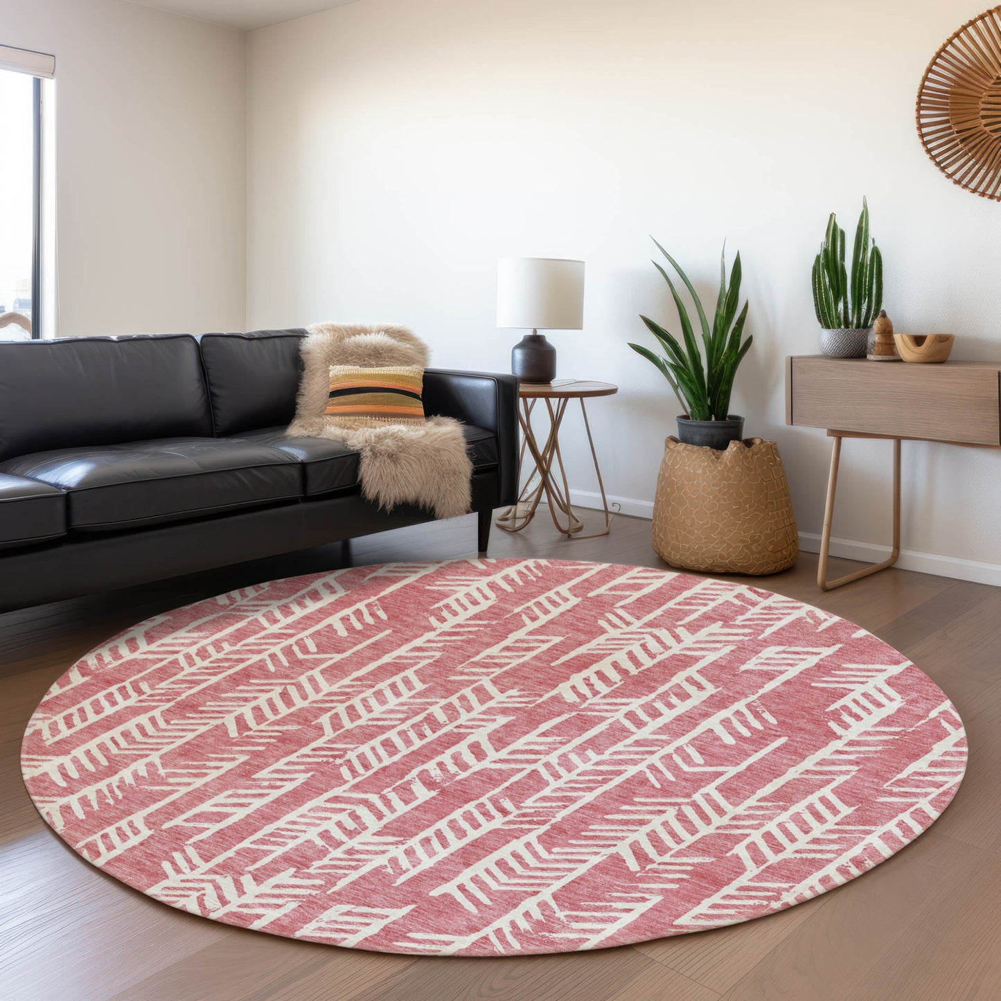 Tabselect Home Line 8' Blush And Ivory Round Tribal Washable Indoor Outdoor Area Rug