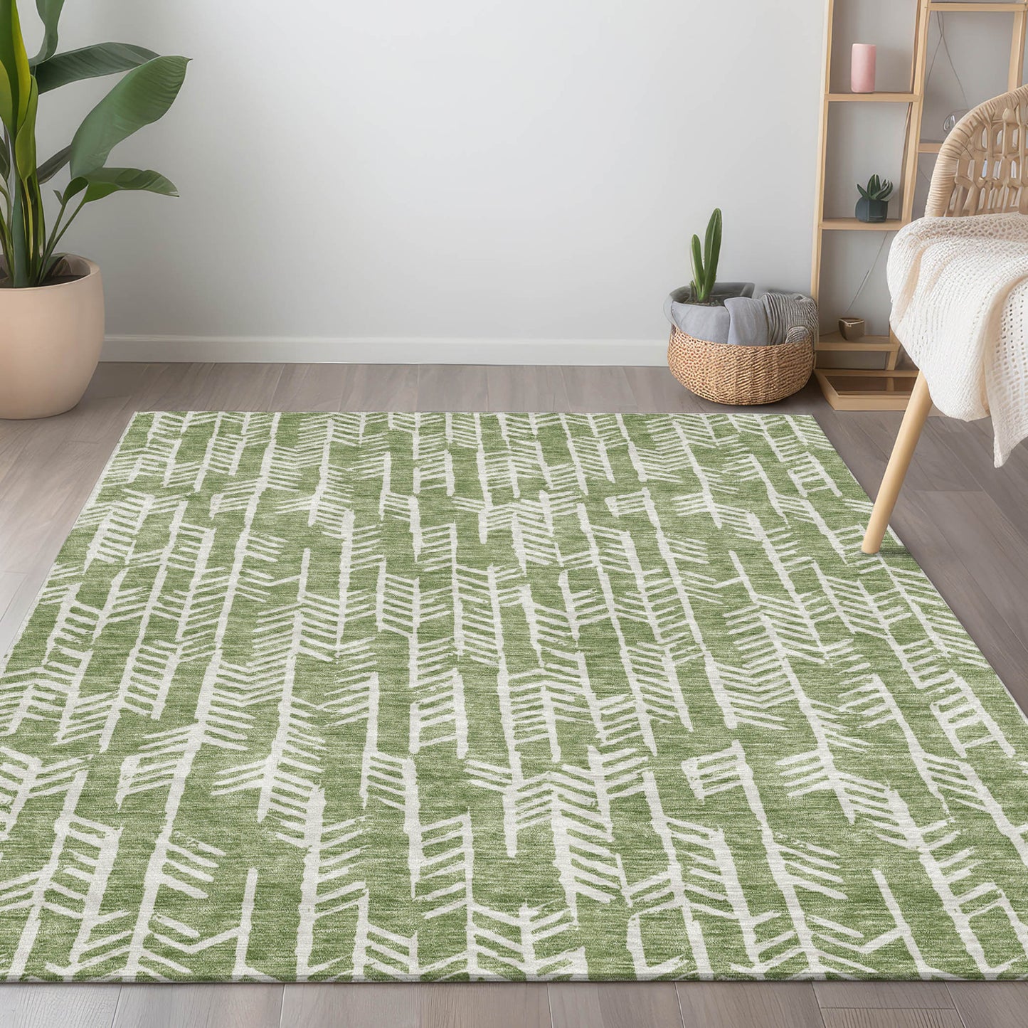 Tabselect Home Line 8' X 10' Green And Ivory Tribal Washable Indoor Outdoor Area Rug