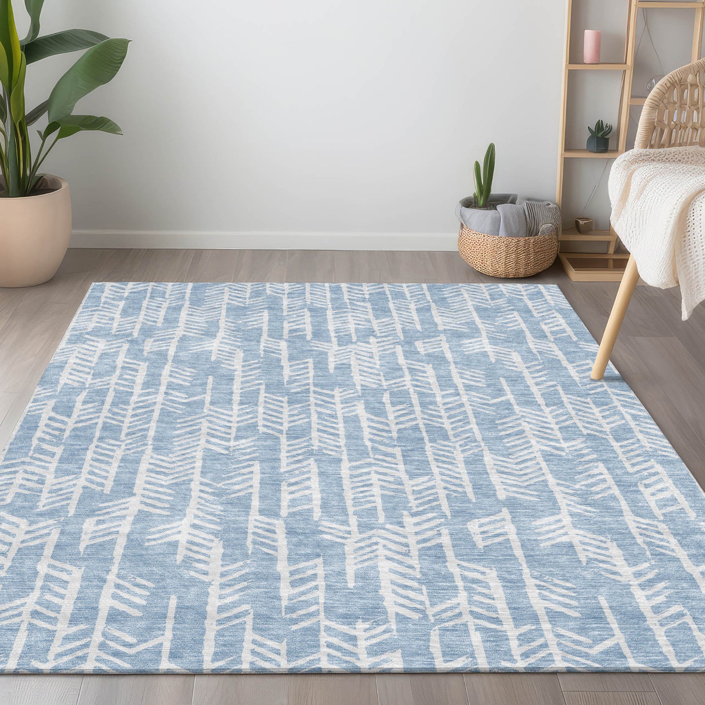 Tabselect Home Line 8' X 10' Sky Blue And Ivory Tribal Washable Indoor Outdoor Area Rug
