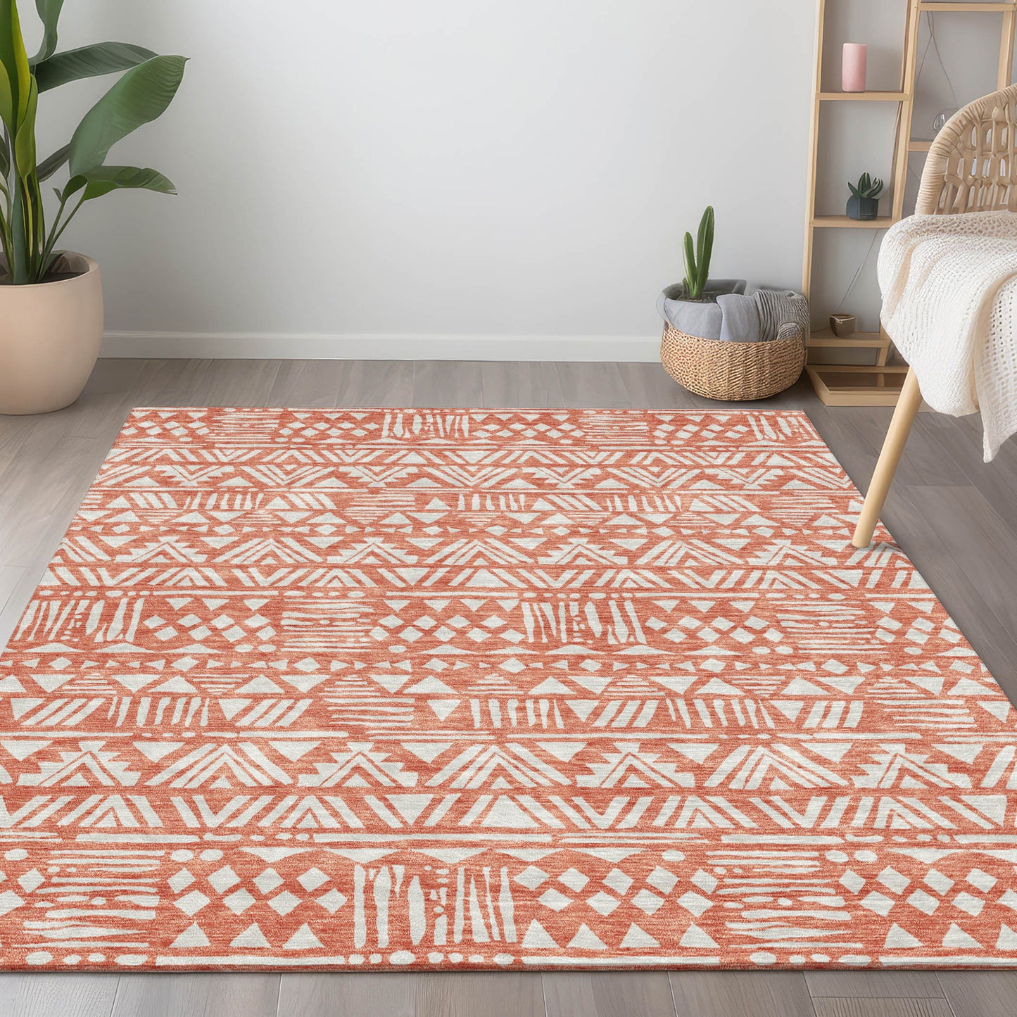 Tabselect Home Line 5' X 8' Coral And Ivory Southwestern Washable Indoor Outdoor Area Rug
