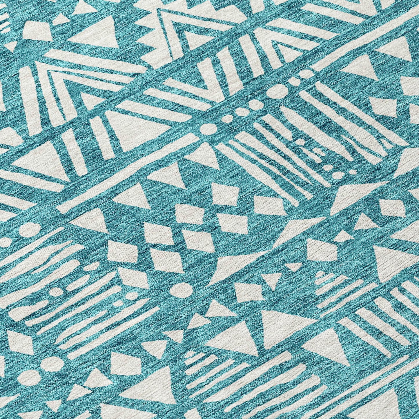 Tabselect Home Line 8' Teal Blue And Ivory Round Southwestern Washable Indoor Outdoor Area Rug